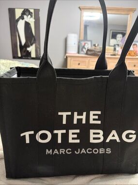 Marc Jacobs Large Black Canvas Tote Bag with White Logo like new